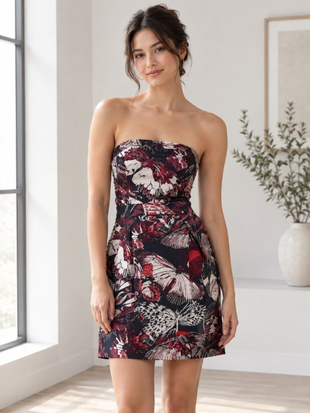 French Connection Strapless Butterfly Floral Mini Dress Pockets 4 0265